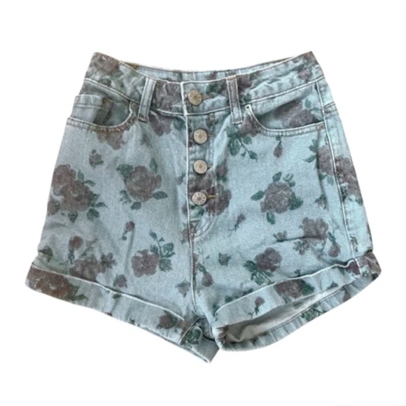 🍓3 for 45- BDG/UO Ultra High-Waisted Button Fly Floral Shorts - Picture 1 of 2